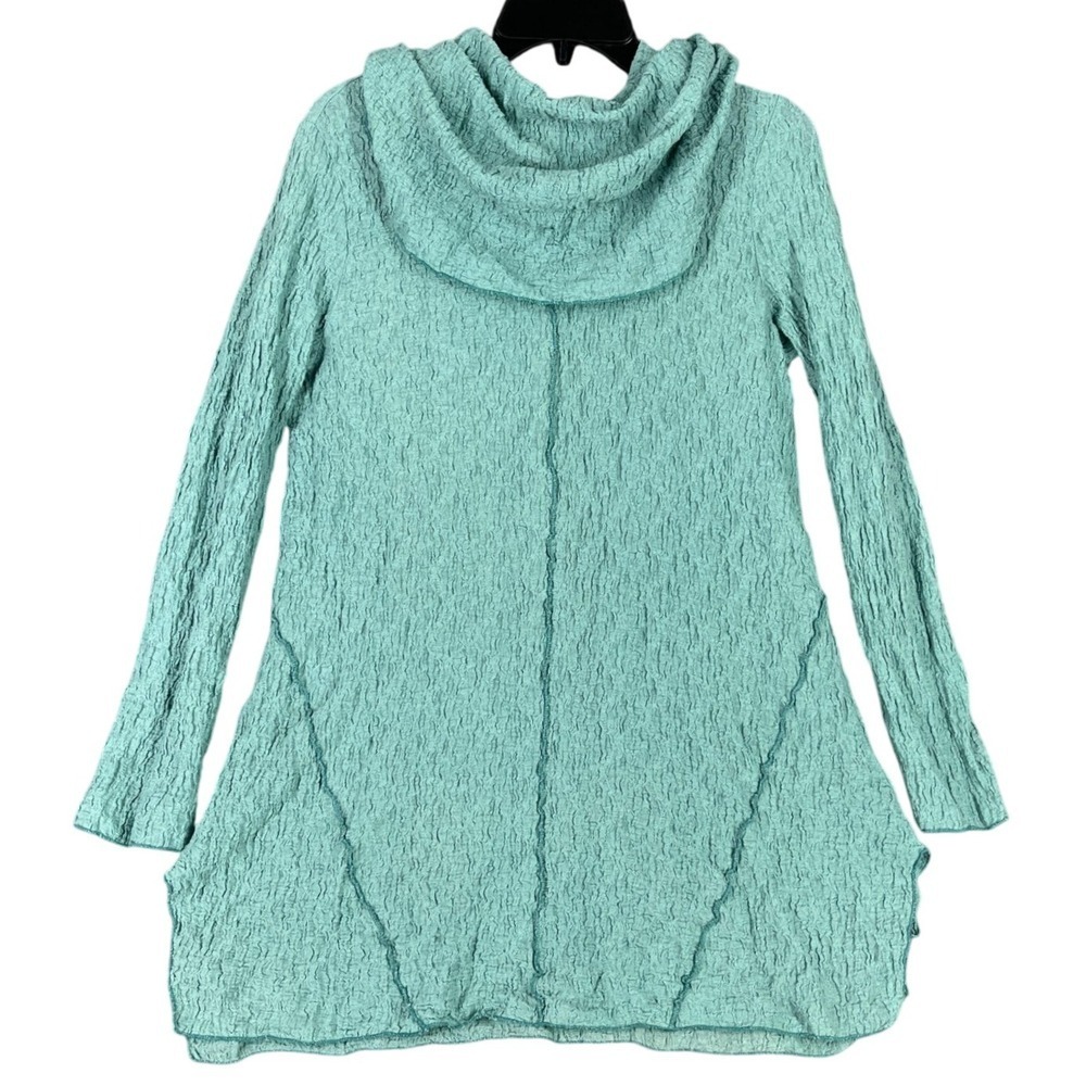 Ali Miles Tunic Top Dress Aqua Crinkle‎ Cowl Neck Size M Draped Artsy Oversized